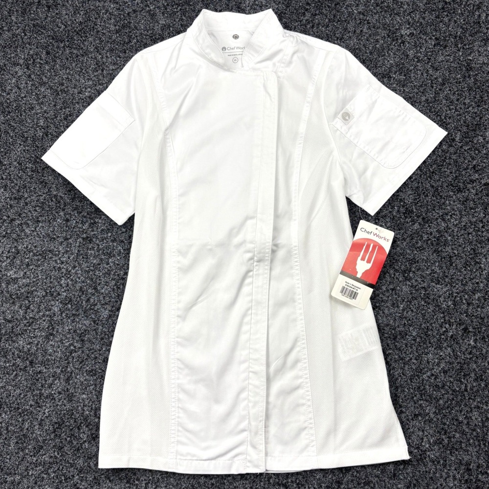 NWT Chef Works Chef Coat Jacket Womens XS White Short Sleeve Mesh Vent BCWSZ006